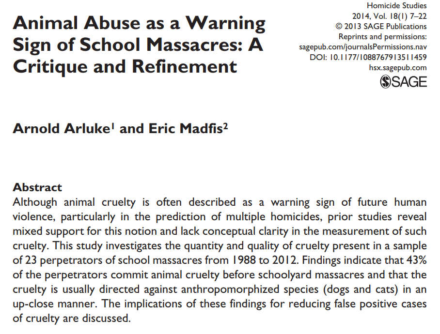 Animal Abuse as a Warning Sign of School Massacres