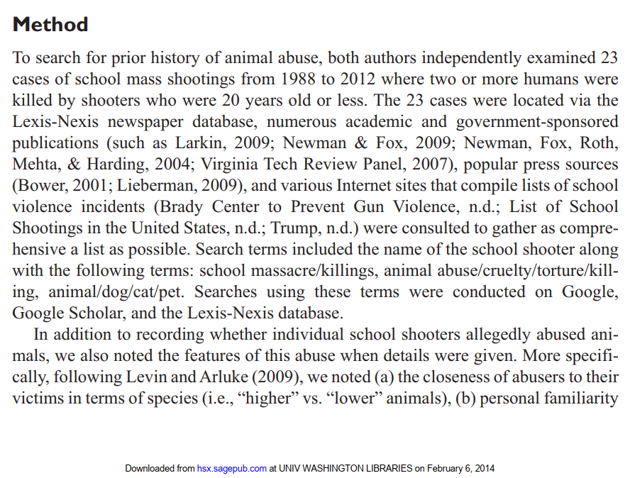 Animal Abuse as a Warning Sign of School Massacres
