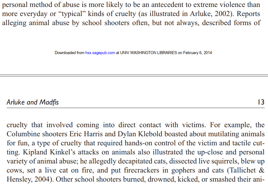 Animal Abuse as a Warning Sign of School Massacres