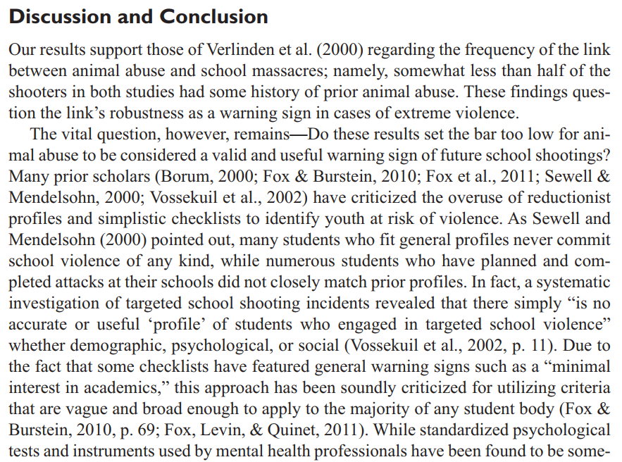 Animal Abuse as a Warning Sign of School Massacres