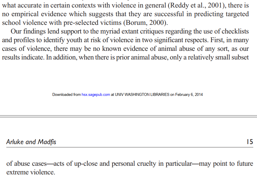 Animal Abuse as a Warning Sign of School Massacres