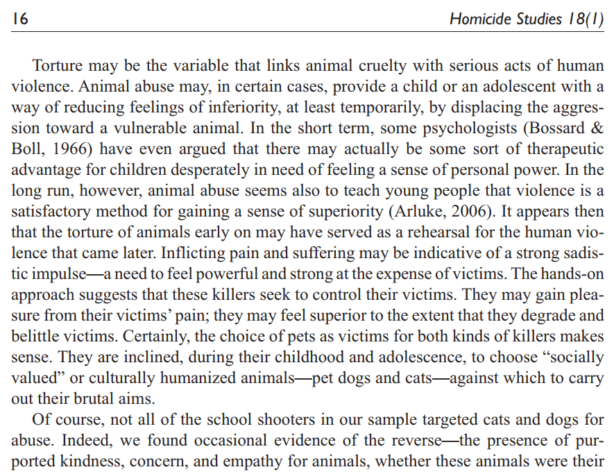 Animal Abuse as a Warning Sign of School Massacres