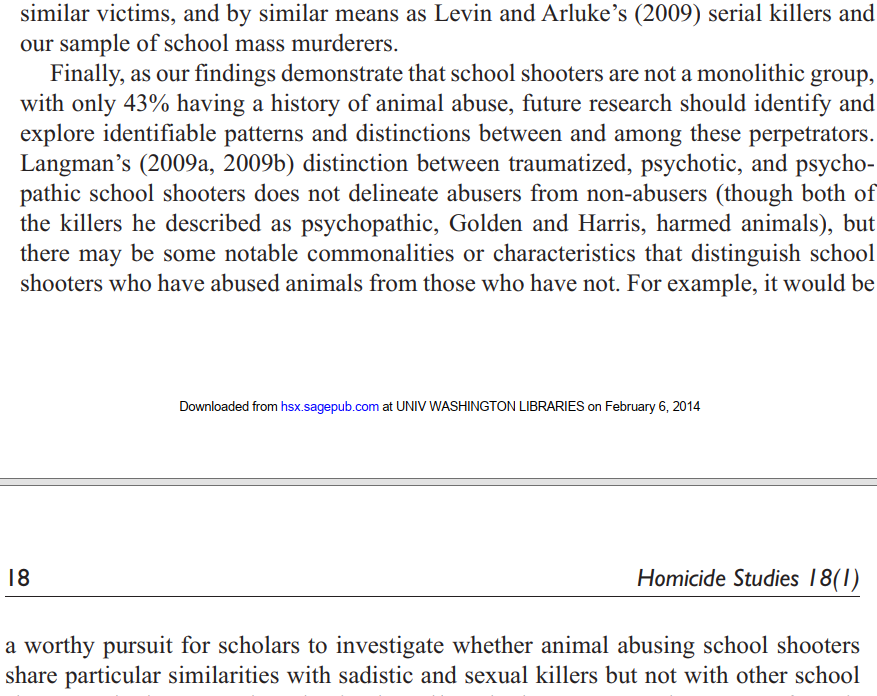 Animal Abuse as a Warning Sign of School Massacres