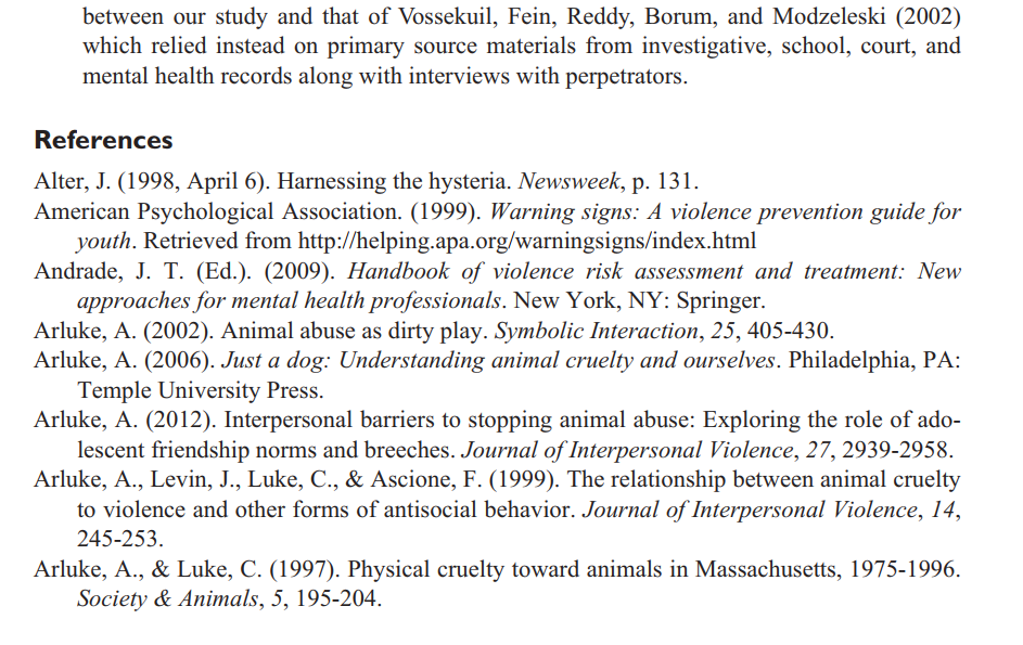 Animal Abuse as a Warning Sign of School Massacres