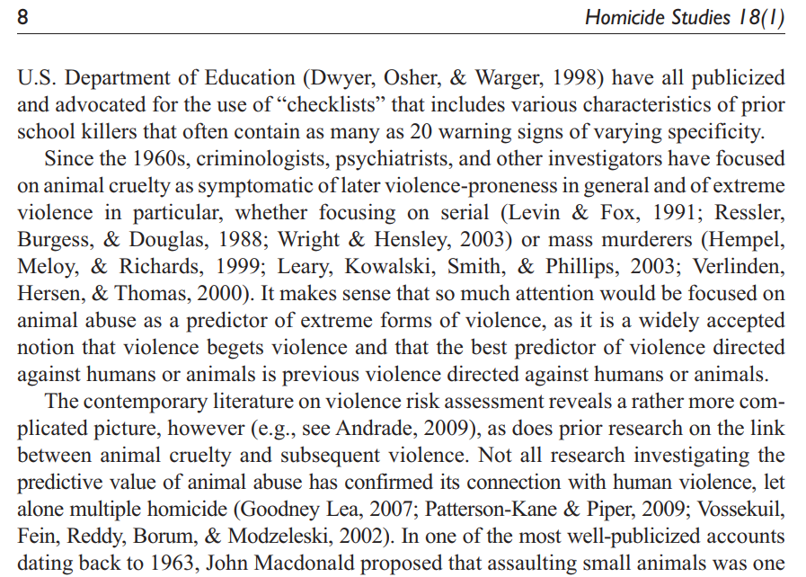Animal Abuse as a Warning Sign of School Massacres